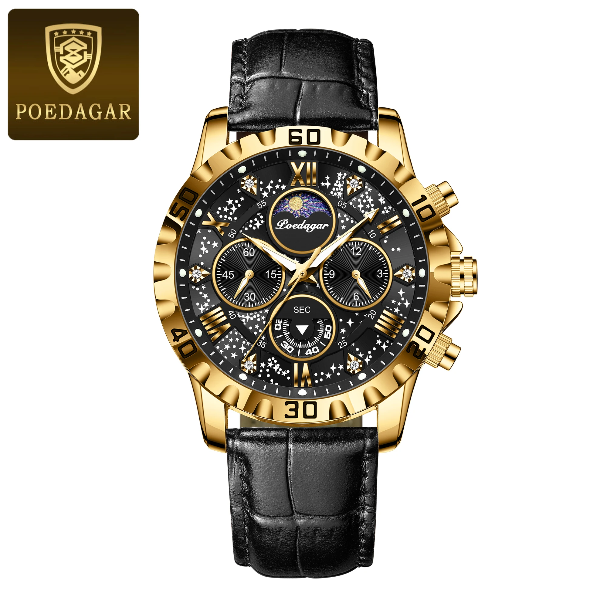 POEDAGAR Luxury Fashion Man Watch Waterproof Luminous Chronograph Leather Watches For Men Sports Outdoor Men's Quartz Wristwatch image 3
