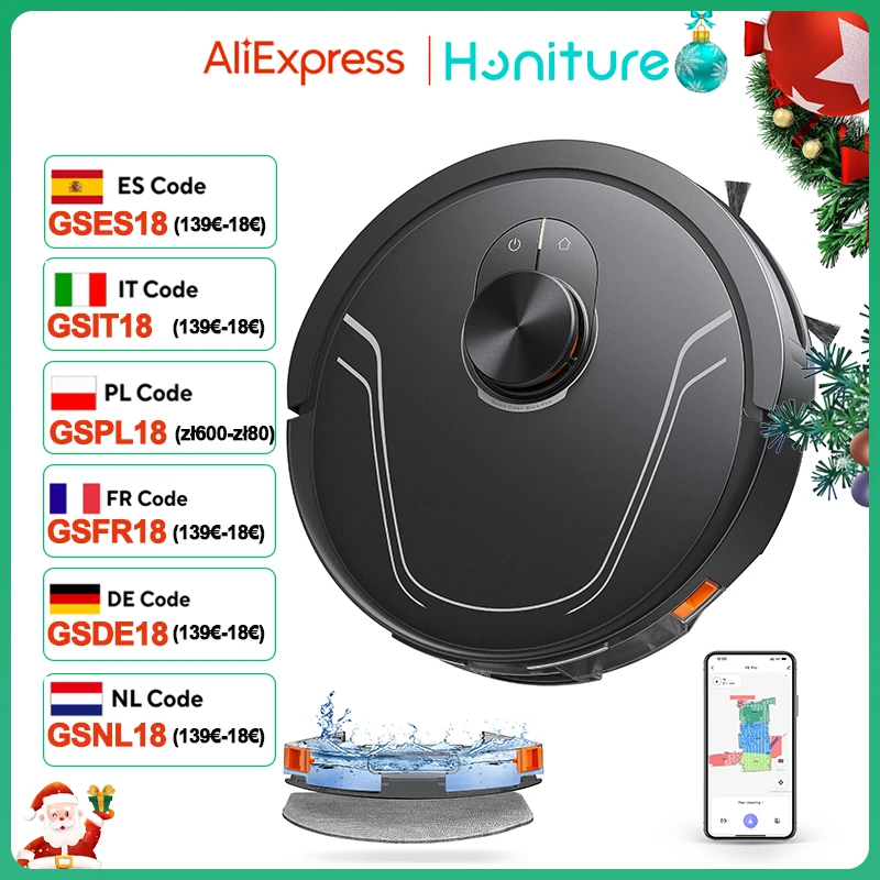 HONITURE Robot Vacuum and Mop Combo Laser Navigator 5000Pa 180 Mins Multi-Level Mapping No-go Zones Self-Charging App Control