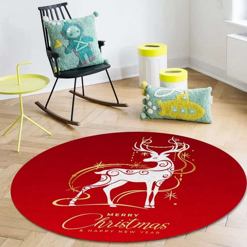 Christmas reindeer circular carpet Happy New Year indoor living room dining table bedroom decoration floor mat 60X60cm