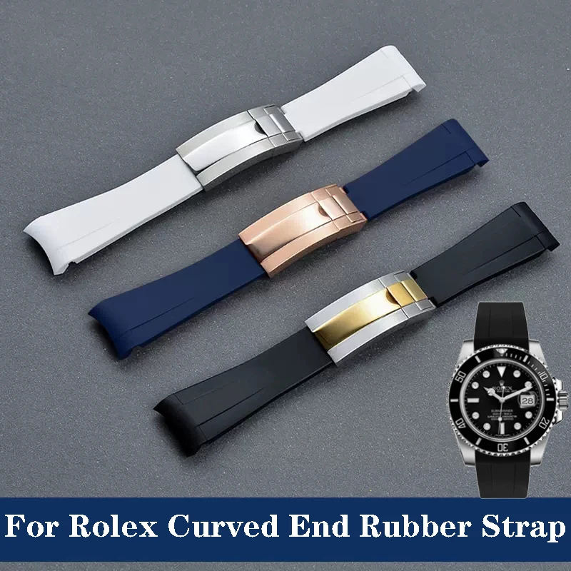 

Curved End silicone Watch Strap For Rolex Rubber watchband Ditongna Green Water Ghost Diver green watch accessories Band 20 21mm