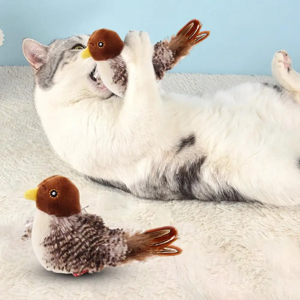 

Chirping Bird Cat Toy Interactive Automatic Squeaky Bird Toy for Cats Plush Chirping Bird with Feather Tail Pet Accessories