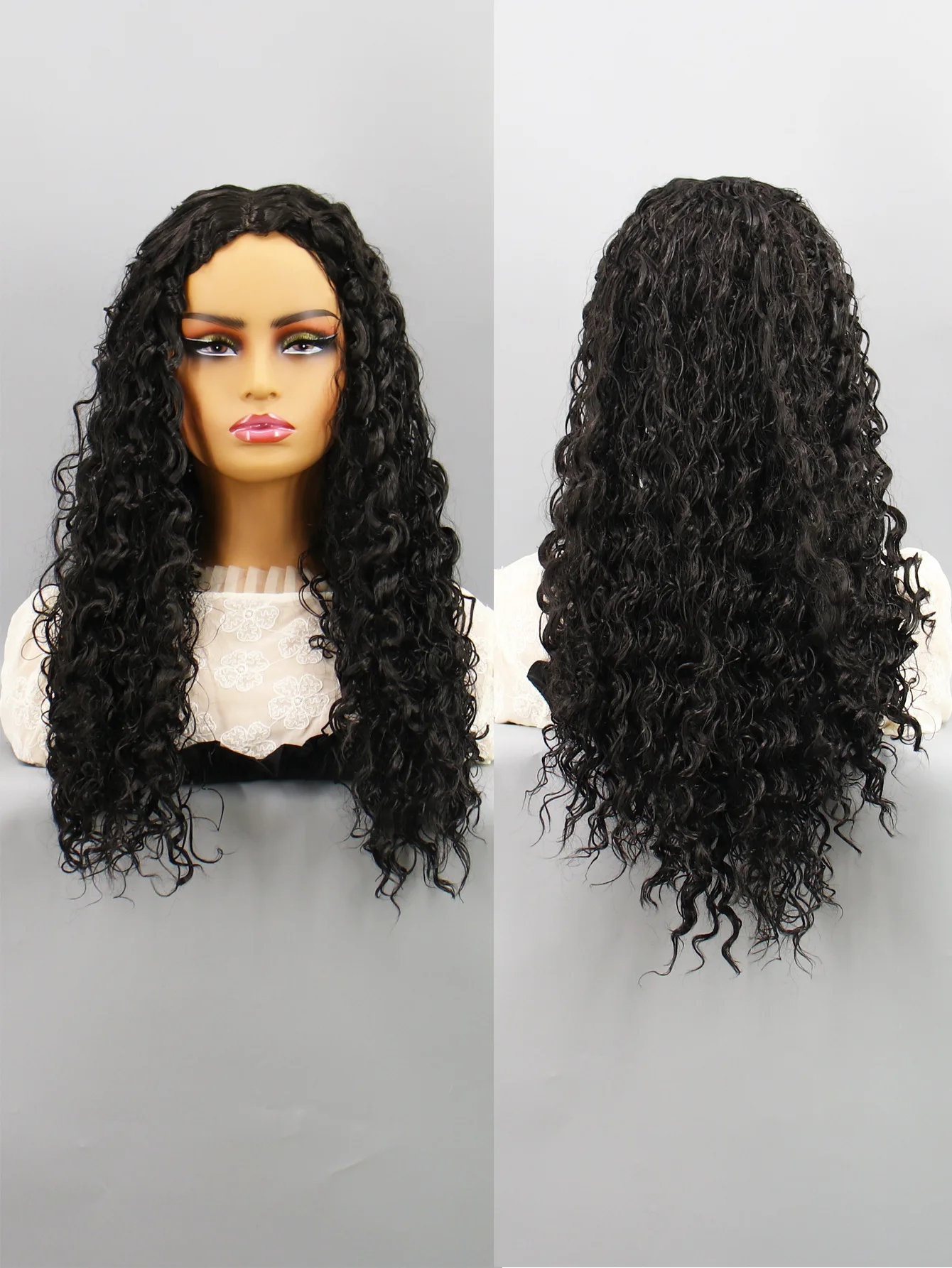 

Женский кудрявый черный синтетический парик длиной 28 дюймов с разрезом по центру, подходящий для повседневного ношения.