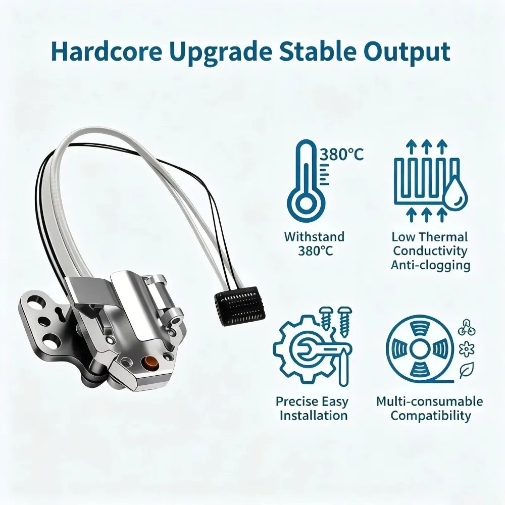 420°C High Temp Hotend Heating Assembly Consistent Heat Output Compact Lightweight Design 3D Printer Hotend Kit