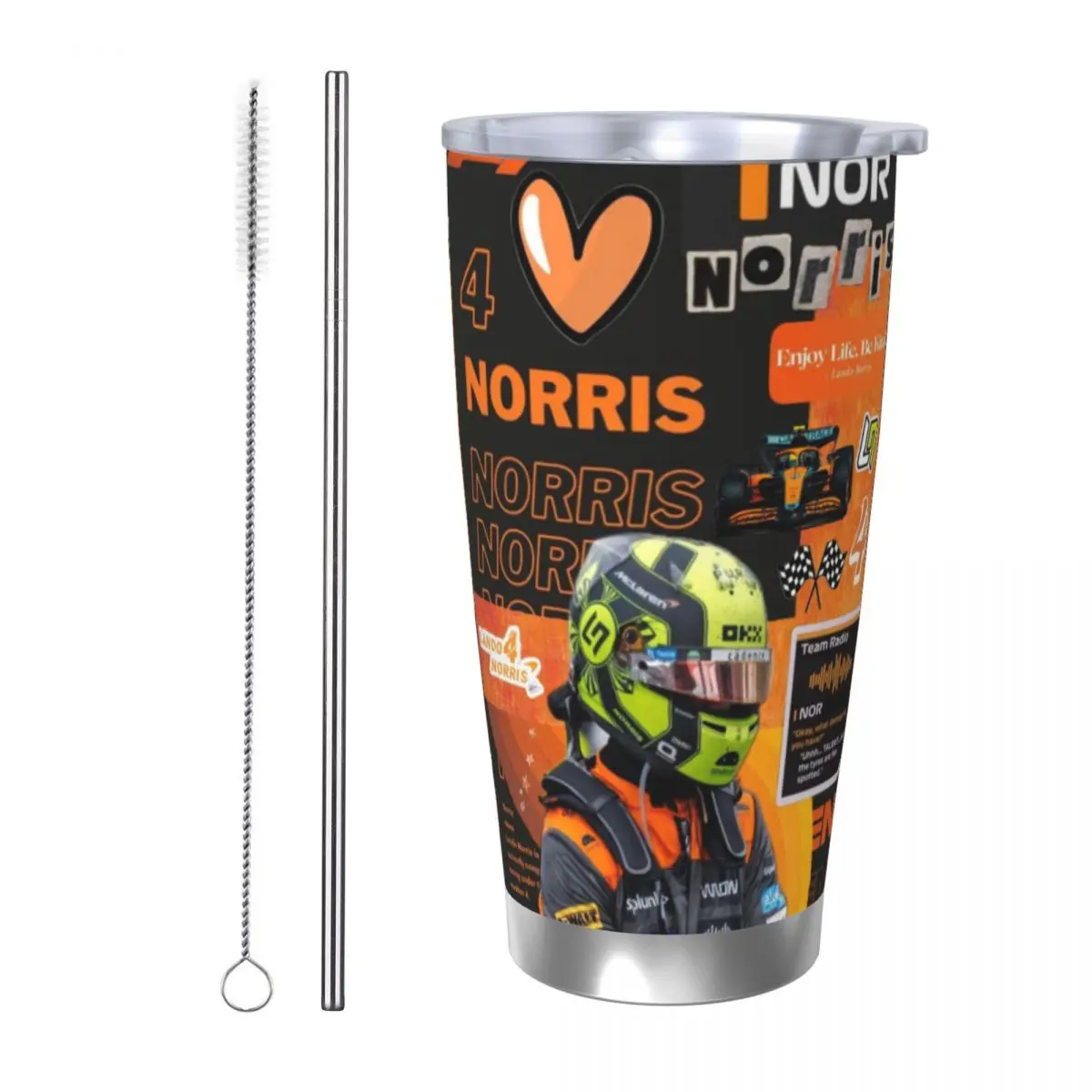 Lando Norris 20 унций автомобильная кружка из нержавеющей стали соломенная термокружка для путешествий со льдом вакуумная изоляционная чашка для кофе