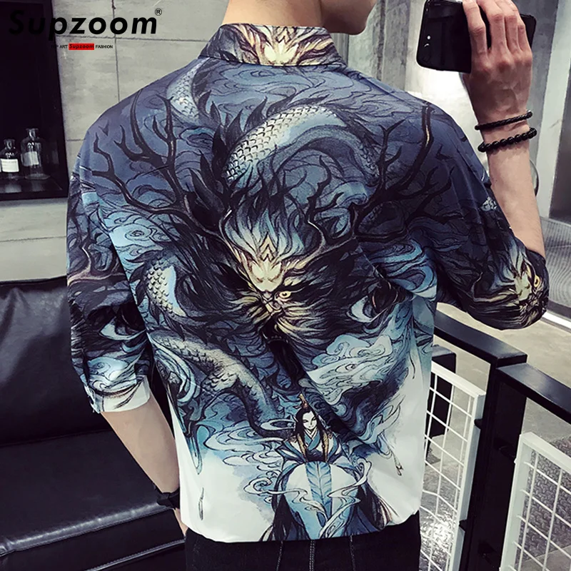 

New Arrival 2023 Top Fashion Summer Thin Male Sleeve Printing Leisure Three Quarter Mandarin Collar Casual Men Shirts