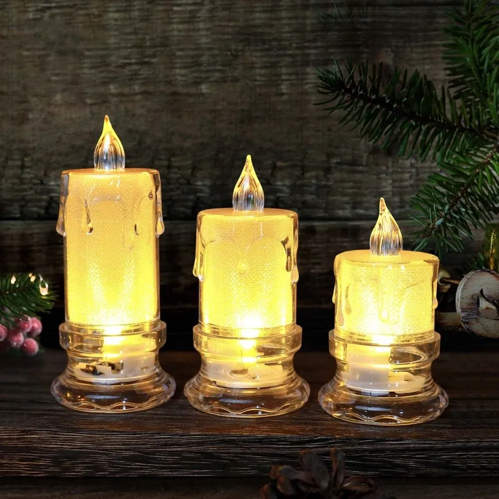 Christmas Electronic Candle Light Transparent Flameless Warm Glowing Candles Mini Portable Simulated Flameless Candles