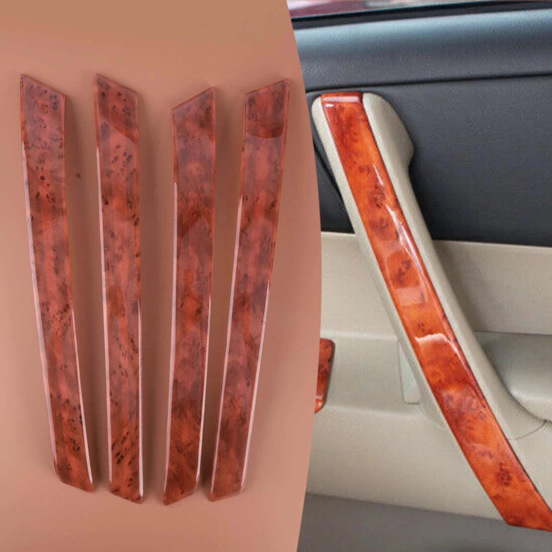 

1 Set Peach Wood Grain Car Inner Door Panel Strip Trim Cover Fit for Toyota Highlander 2008 2009 2010 2011 2012 2013 Plastic