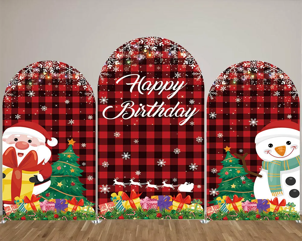 

Mehofond Custom 2-Sided Christmas Arch Backdrop Cover Holiday Family Party Baby Shower Santa Claus Snowman Decor Background Prop