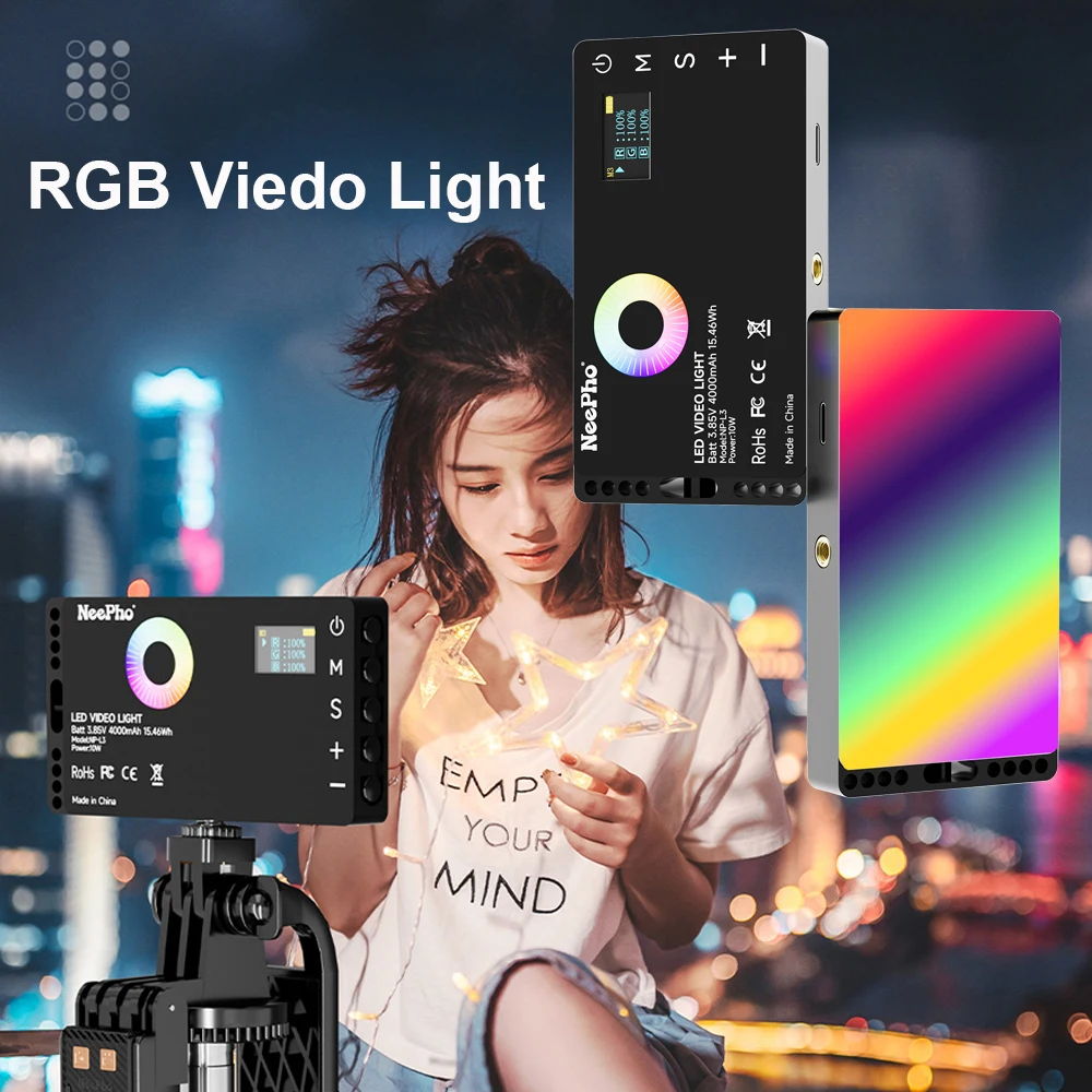 RGB Video Light Portable LED Camera Light CRI 95+ 3000-6500K, 21 Effects, Long Battery Life for Vlogging, Photography