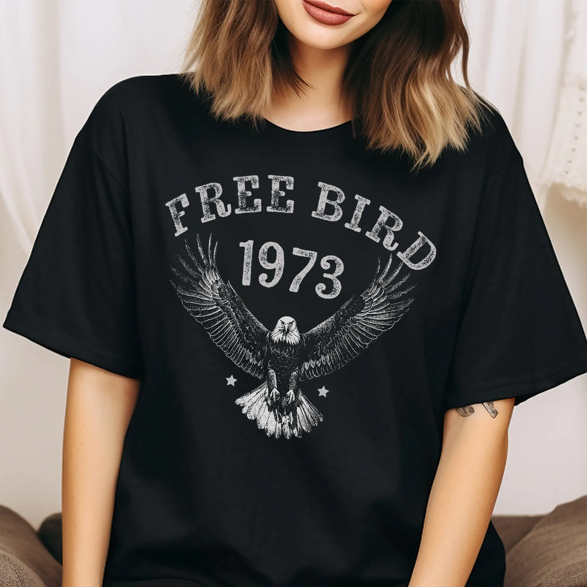 Free Bird 1973 Vintage Inspired Concert T Shirt Boho Eagle Retro Music Band Thunderbird