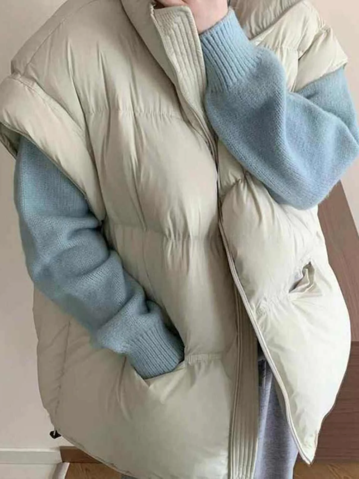 Grey Casual down Cotton Vest Women's Style 2026 New Autumn Winter Fashionable Thickened Zipper Closure  Color Commute Style