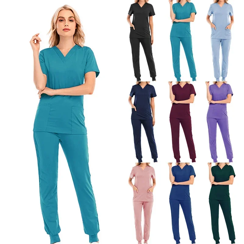 

Multicolor Unisex Short Sleeved Pharmacy Nurse Uniform Hospital Doctor Workwear Oral Dental Surgery Uniforms Medical Scrubs Sets