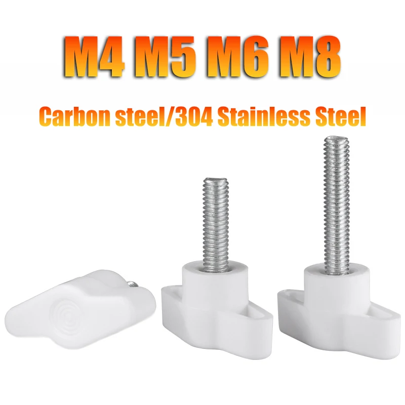 10pcs White Hand Screws Plastic Head T-handle Screws M4 M5 M6 M8 SS304/Carbon Steel Z-shaped Handle Bolt Hand Twisted Wing Screw