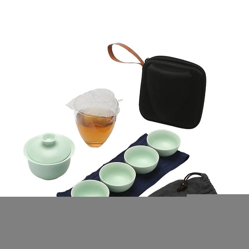 Imagem -02 - Portátil Travel Tea Conjunto com Bolsa Chinês Gaiwan Kung fu Xícaras de Chá Xícara de Café Chá Ornamento de Mesa Presente Teaset