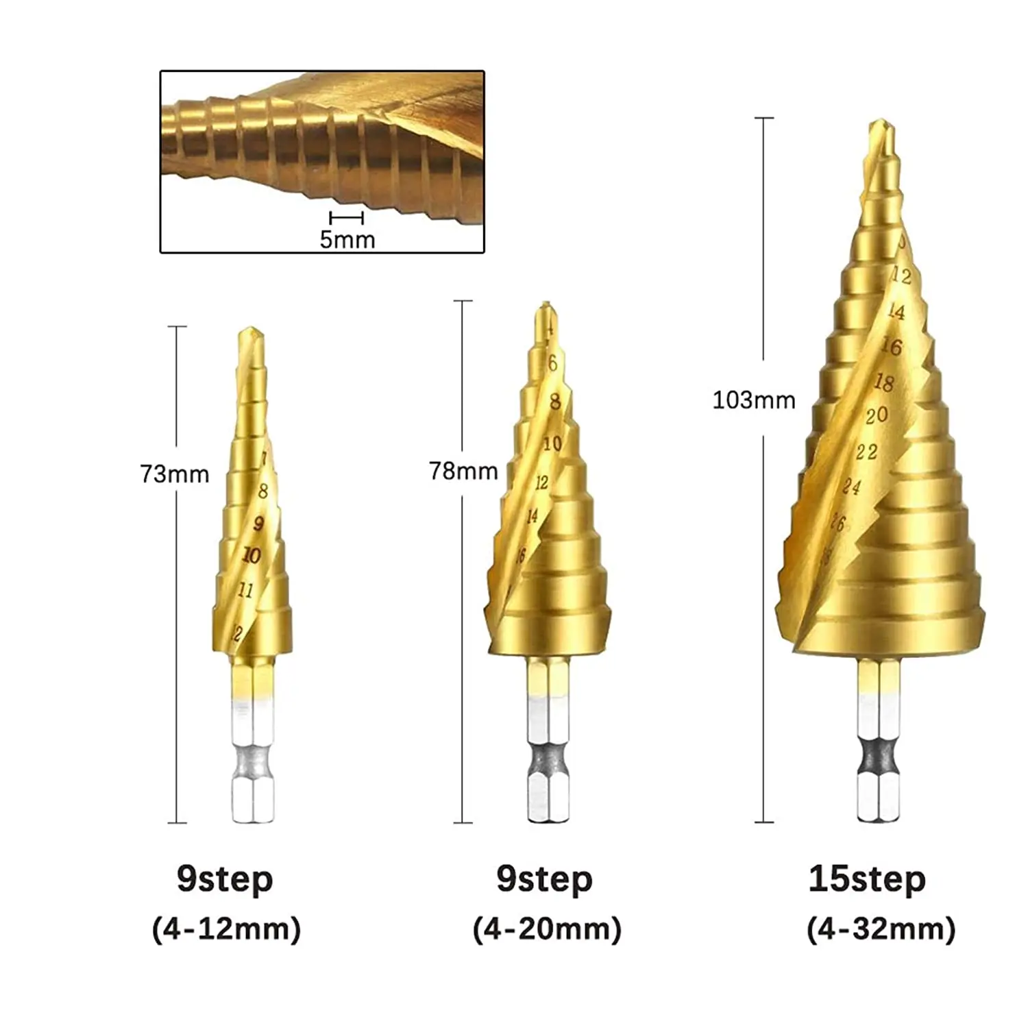 3 stücke Spirale Rillen Bohrer Bits 3-12 4-12 4-20 Bohren Power Tool Metall Edelstahl holz Loch Cutter Kegel Schnelle Bohrer Set – Detail 6