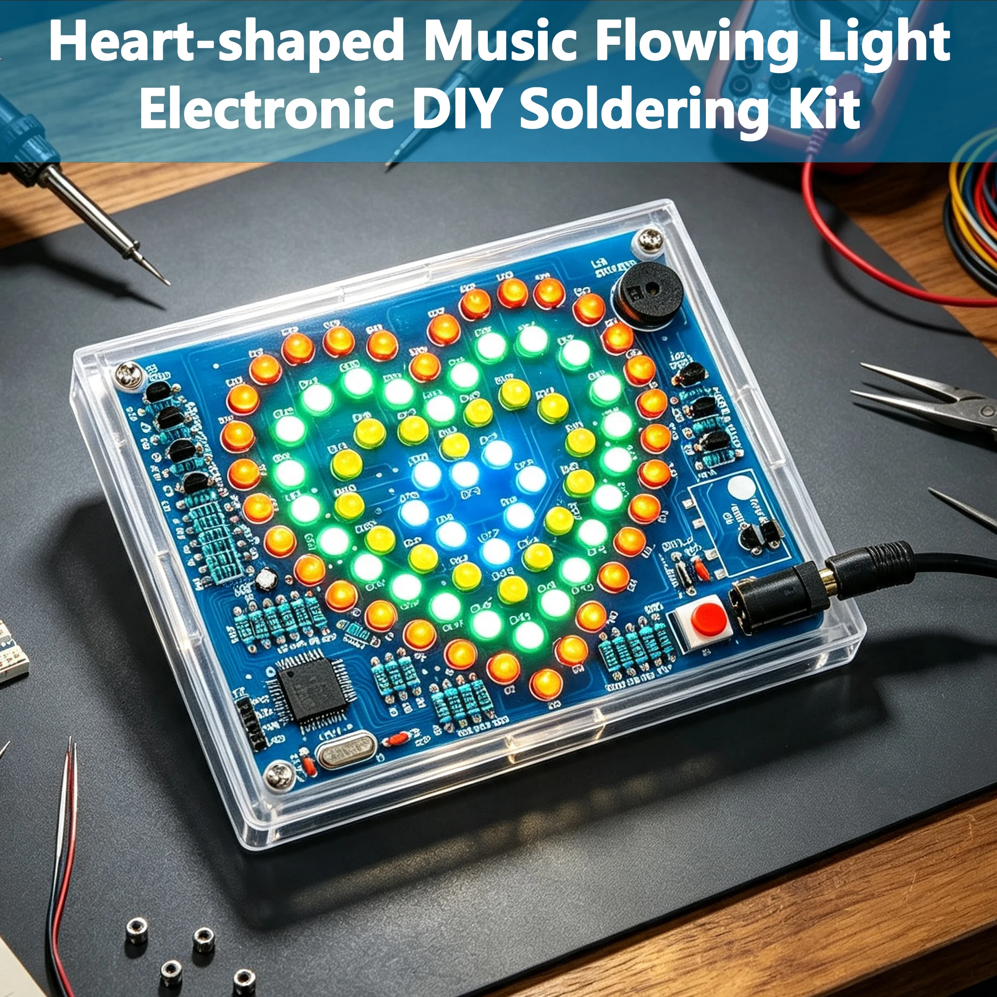 51 Microcontroller Music Flowing Lights DIY Kit: 4-Heart Overlapping Heart-Shaped Flashing Circuit Soldering Practice