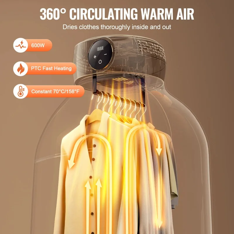 

【Premium】SucceBuy Port le Clothes Dryer w/ Dryer Bag 600W Fold le Mini Dryer w/ 5-H Timer & LED Display for Apartments Dorms RVs