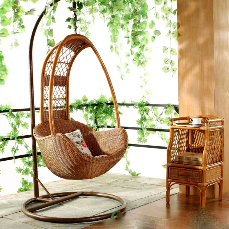 Real rattan hanging chair, hanging basket, balcony lounge chair, rattan furniture, swing, outdoor rocking chair