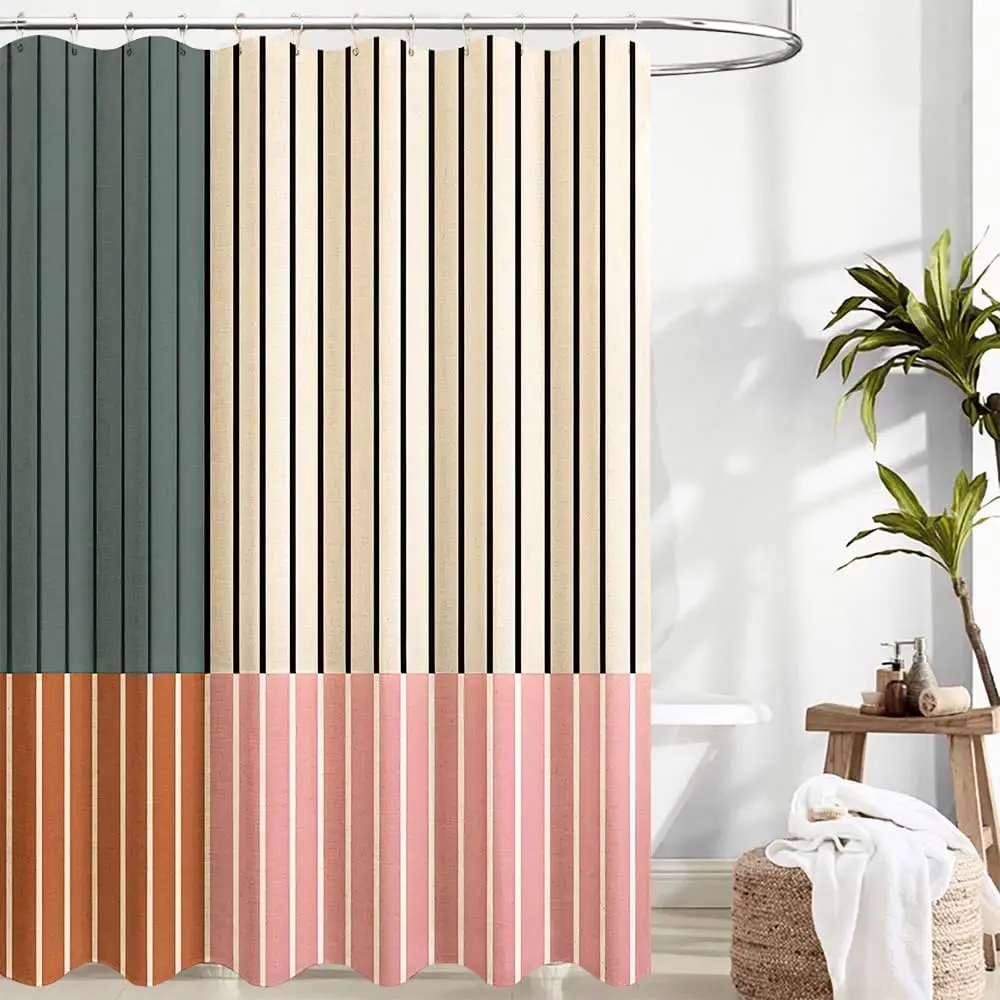 

Абстрактные льняные занавески для душа, наборы цветных блоков, минимализм, занавеска для ванной комнаты, художественная занавеска для ванной, водонепроницаемая и льняная ткань для