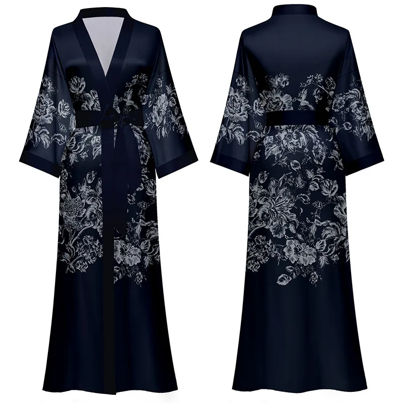 Luxury Print Flower Bathrobe Sleepwear Silk Rayon Nightwear Women Robe Chinese Style Kimono Gown Lady Loungewear Home Clothes