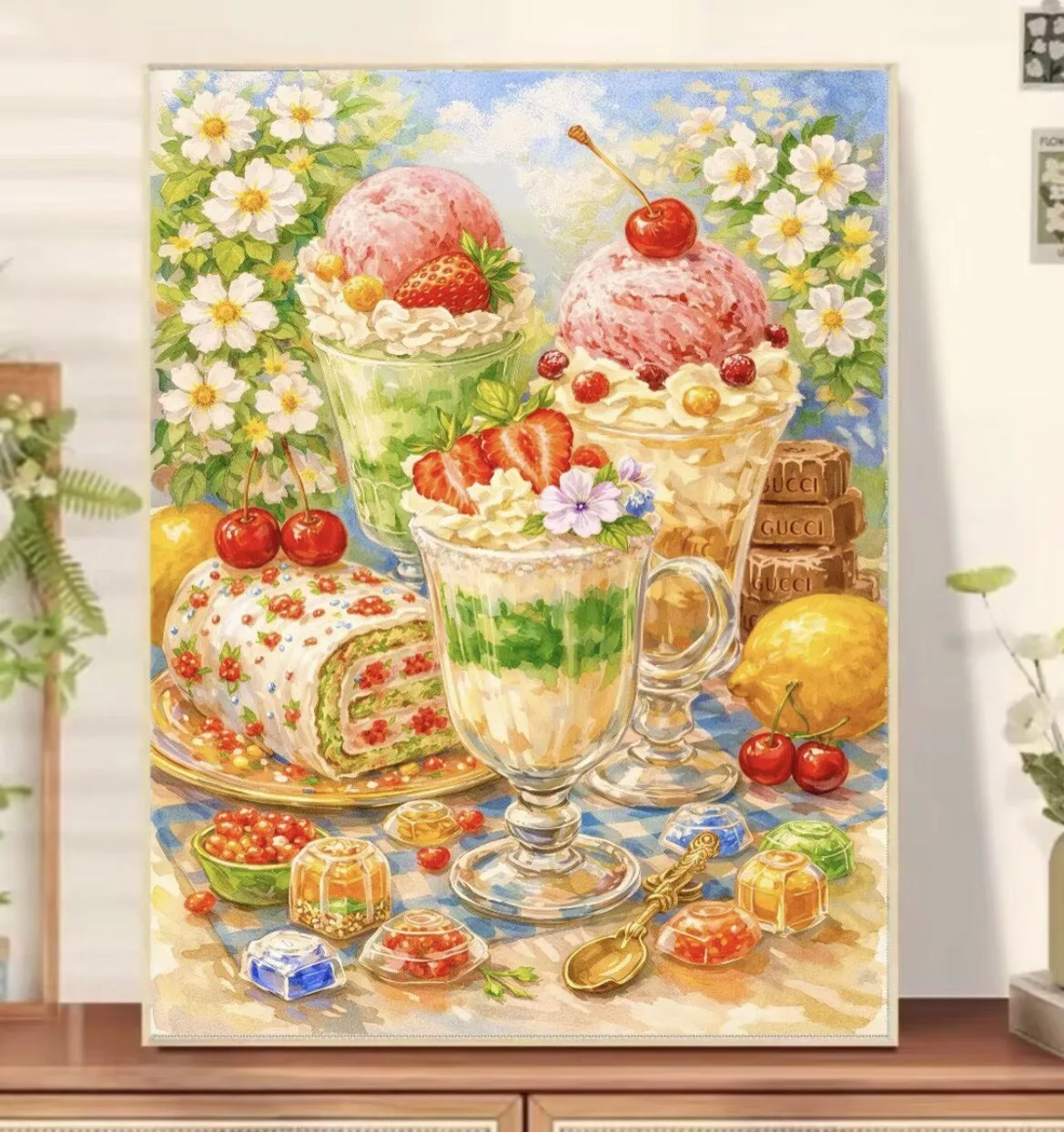 9CT 75X100CM Food Time Needlework,DIY Living Room Printed Cross Stitch,Set For Embroidery Kit Cotton Threads 65 Colors
