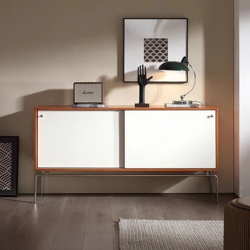 

Medieval solid wood dining side cabinet integrated against the wall household simple retro locker storage cabinet