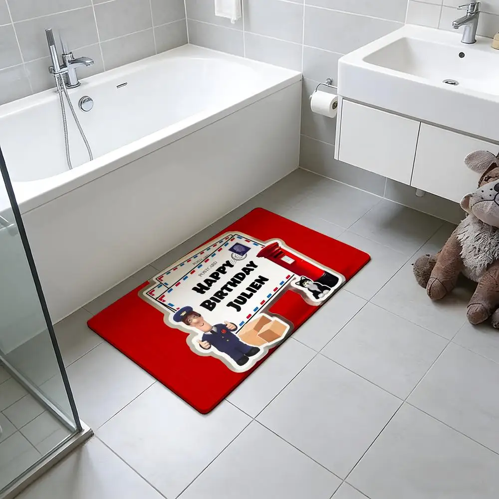 Cartoon P-Postman P-Pat Floor Mat Absorbent Floor Mat Non-Slip Entrance Rug for Bathrooms Restrooms and Toilets