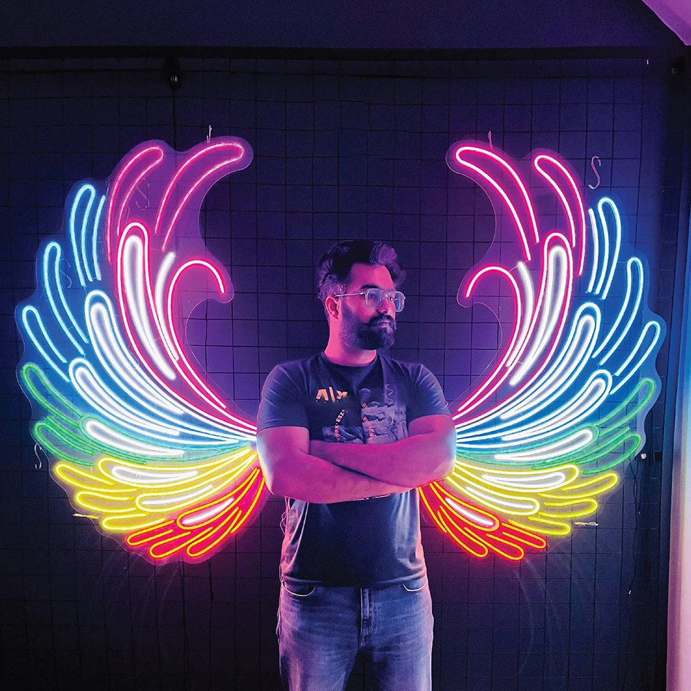 Multicolor Butterfly Wings LED Neon Sign for Beauty Room Party Bar Decor Aesthetic Night Light Dimmable Angel Wings Neon Sign