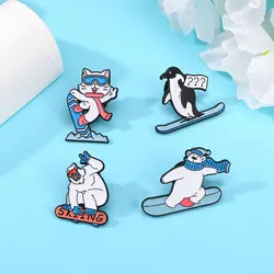 Ski series brooch cartoon cute little animal penguin polar bear badge bag buckle pin decoration hat pin