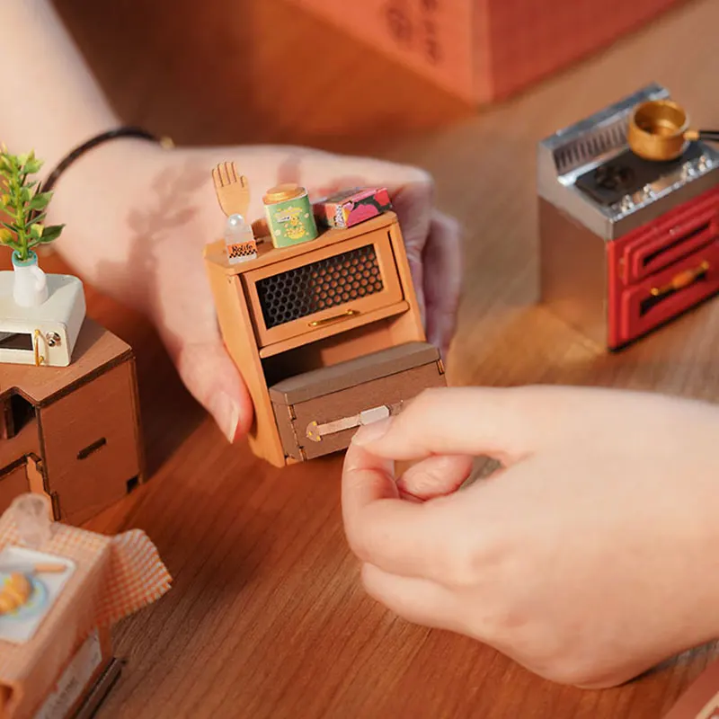 Robotime Rolife Miniatuur Huis Voor Kinderen Volwassen Huiselijke Keuken Voorgeschilderde Poppenhuis Bouwstenen Set 3d Houten Puzzel Speelgoed