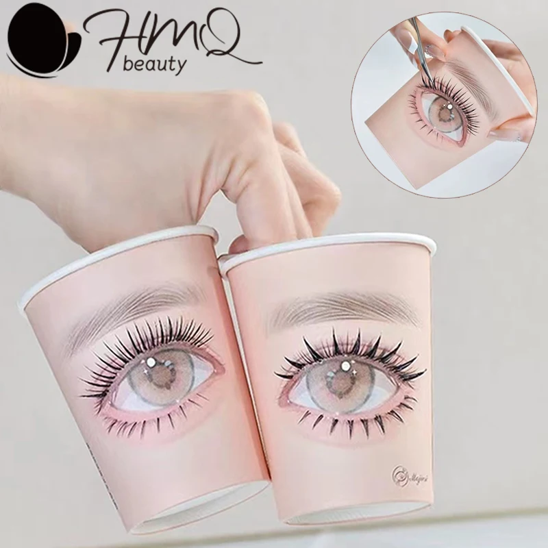 50/10 Pcs Eyelash Practice Paper Cup Lash Extension Supplies Mannequin Exercises Professional Makeup for Starters Auxiliary Tool