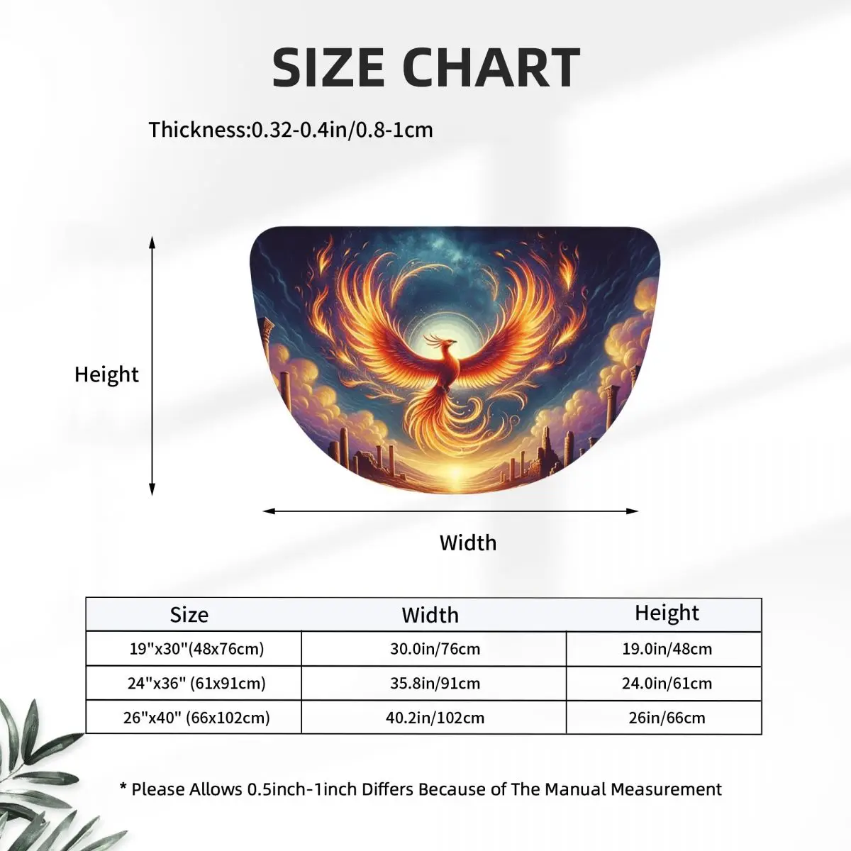 Phoenix Mythical Bird With Fiery Wings Soft Flannel Half Round Doormat Non Slip Bathroom Mat Absorbent Floor Carpet for Garage