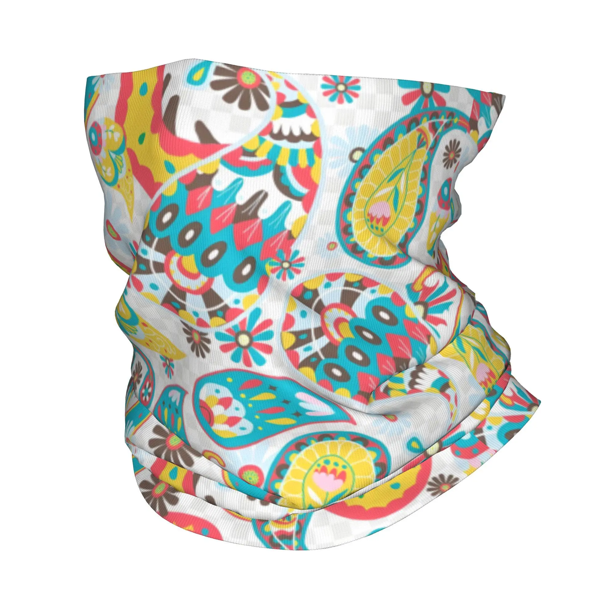 Custom Colorful Retro Paisley Pattern Neck Gaiter Women Men UV Protection Winter Swirly Art Bandana Scarf for Ski