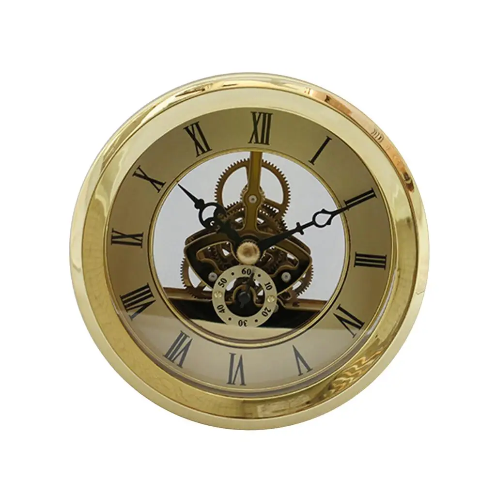 Metal Skeleton Quartz Clock Insert with Black Roman Numerals Golden Finish Replacement DIY Quartz Movement Clockwork