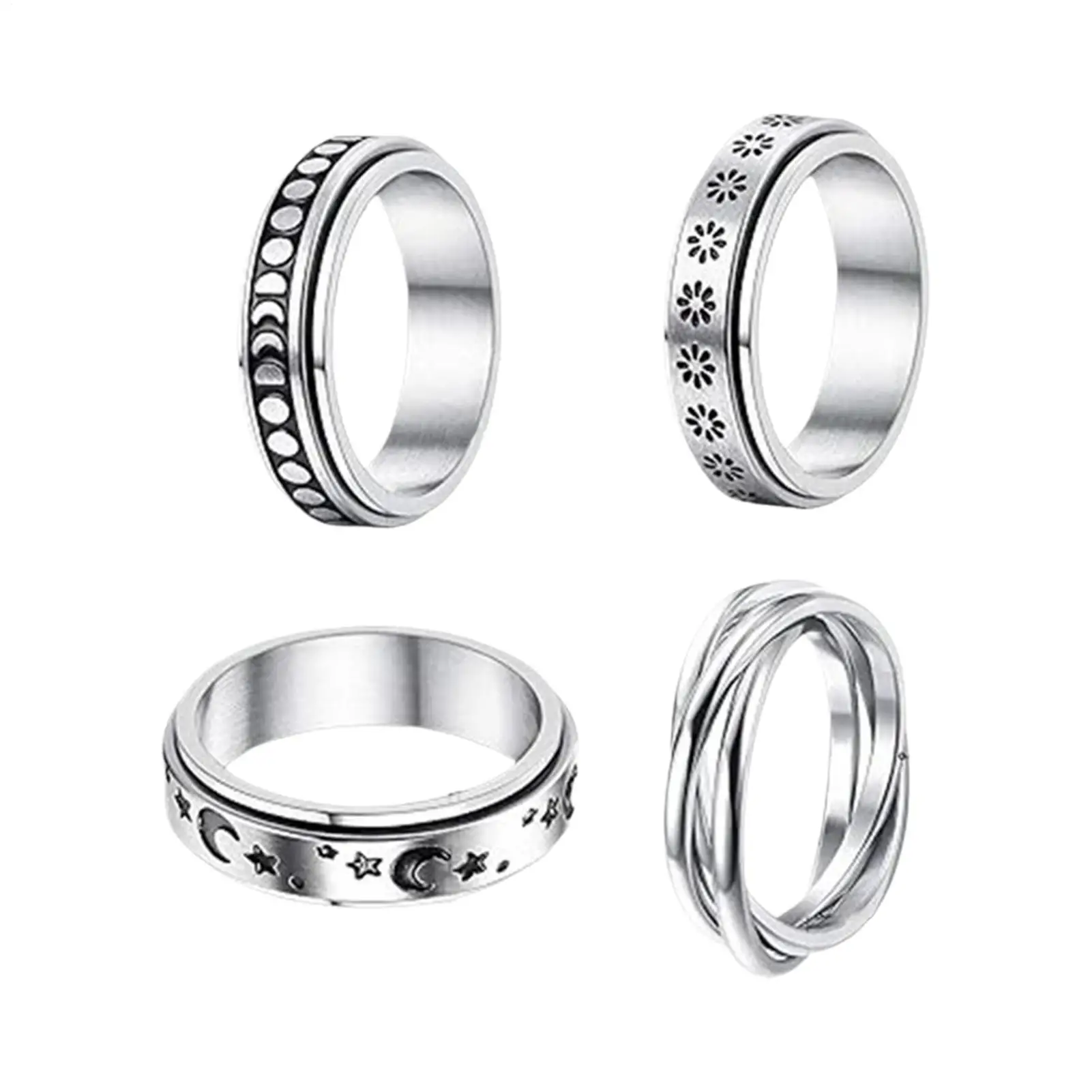 Fidget Rings 4 Pieces Modern Titanium Steel Stylish Women Fidget Rotating Rings For Party Gathering Masquerade Commuting Cosplay
