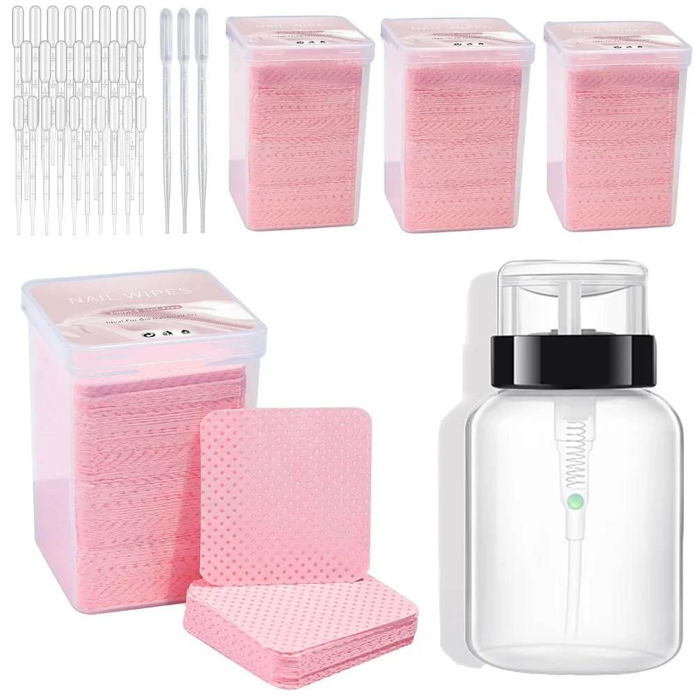 Nail Polish Remover Wipes with Dispenser, 600pcs for Gel Nails with Pump and 30 Pipettes