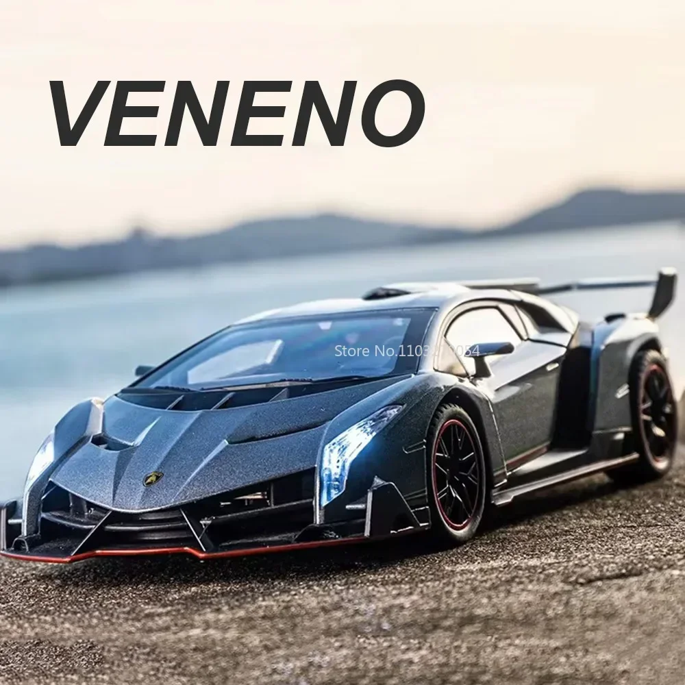 1:24 Lambor Veneno Sports Car Model Toys Alloy Diecast Metal Sound Light Pull Back Collection Vehicle Boy Birthday Gift Kids Toy