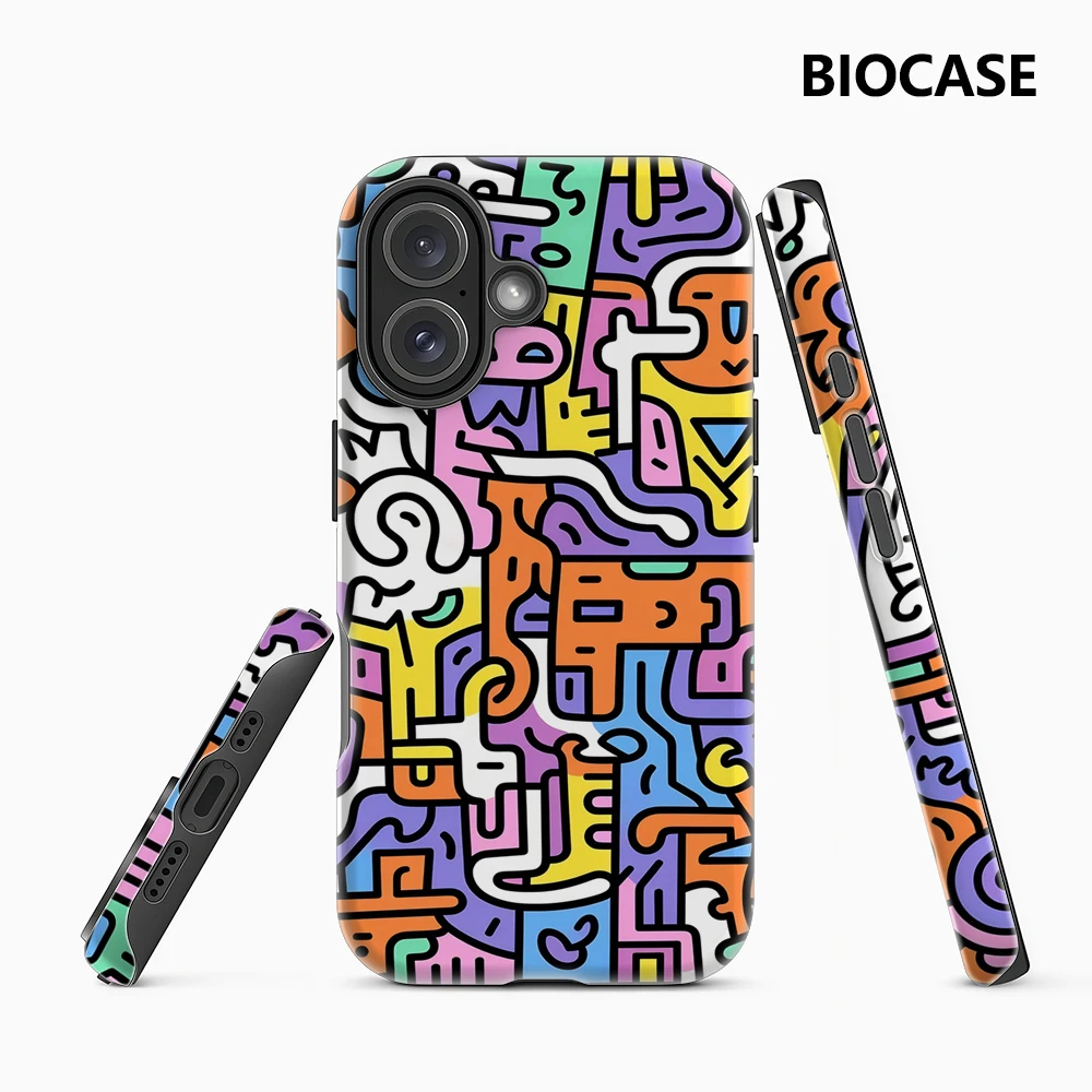 Buntes abstraktes Doodle-Muster IPhone 17 Must-Haves Handyhülle für IPhone 17 16 15 14 13 Pro Max Plus Doppelschichtige Rückseite