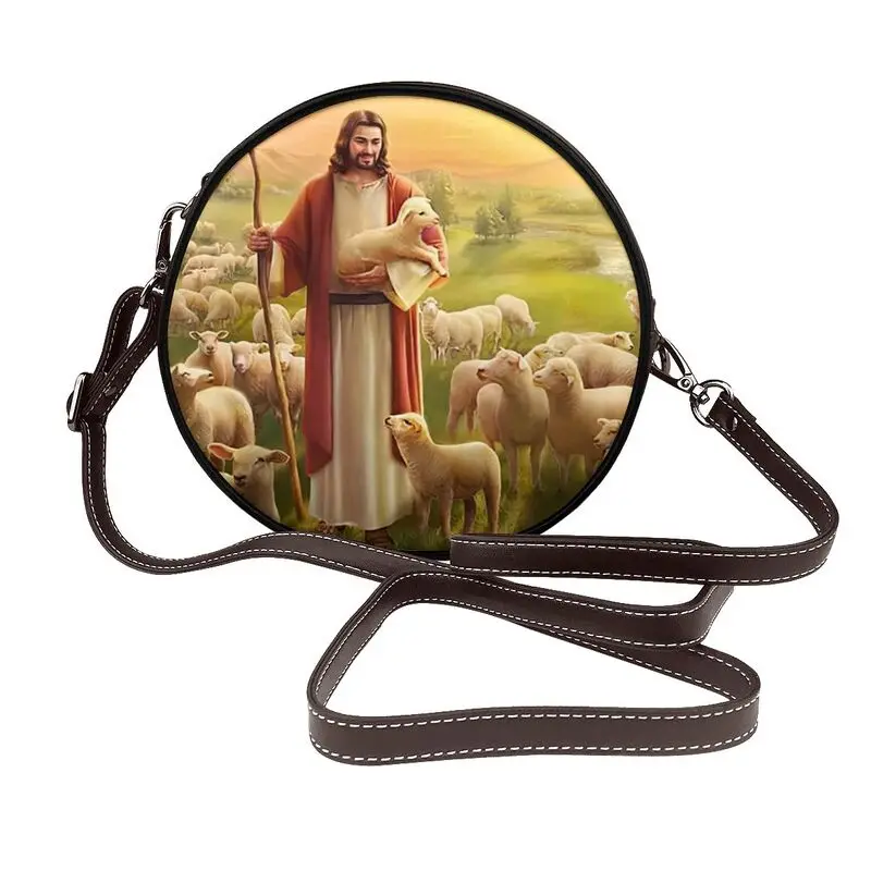 

Religion Painting Jesus Virgin Single shoulder bag Pu leather single shoulder round bag women's large capacity crossbody purse