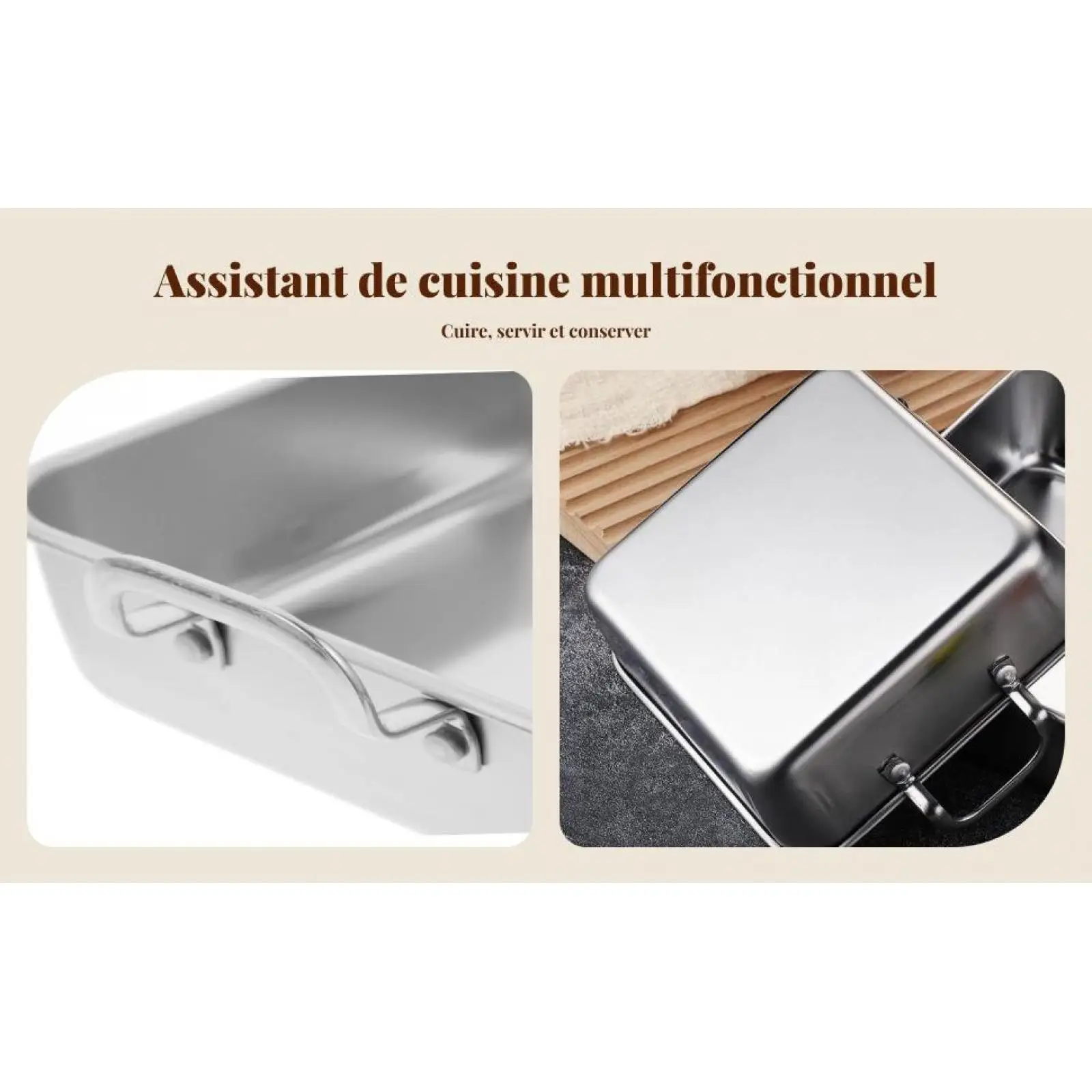 Snack Tray Serving Tray with Handles, Stainless Steel Bakeware, Fries Plate Baking Tray for Kitchen, Roasting Turkey