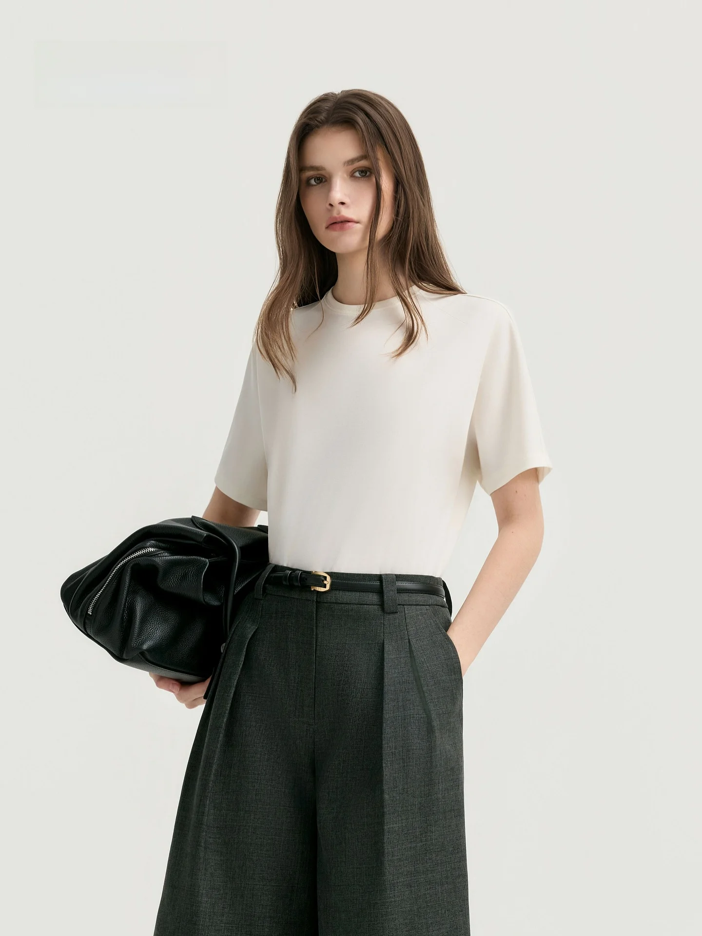 PRICH Simple Detachable Sash Basic round Neck Short Sleeve T-Shirt Commute Style Women's Top Summer Collection 2026