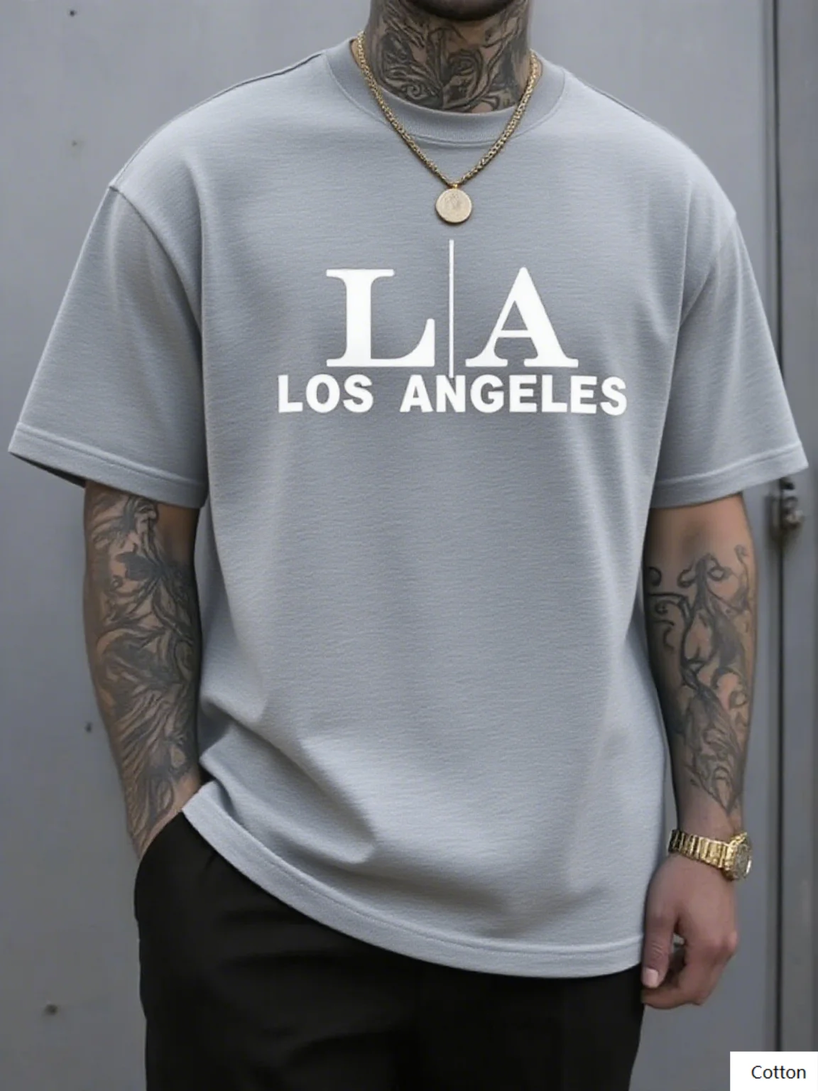 تي شيرت قطني مطبوع عليه LA Los Angeles يعرض شعار LA المميز مثالي لمحبي المدينة والأولئنا الذين يحبون الموضة الحضرية