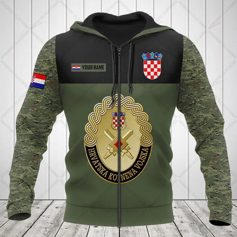 Customize Croatia Camouflage Zipper Hoodies Loose Unisex Oversize Sweatshirts Winter Casual Streetwear Tops Pullover