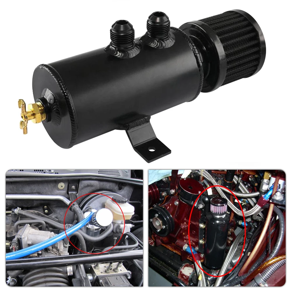 

0.75L Round Brushed Baffled Separator AN10 with Breather Filter Round Car Coolant Tank Aluminium Oil Catch Can Tank