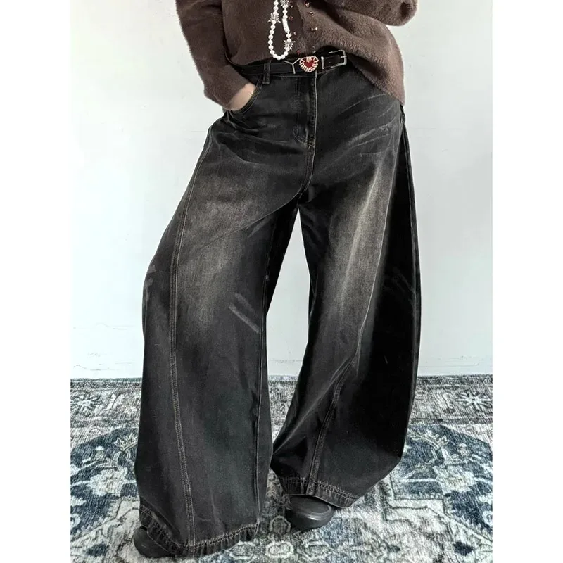 

Spring and Autumn Trendy Straight leg Washed Jeans for Men and Women American Couple Personalized Loose Retro Casual Pants