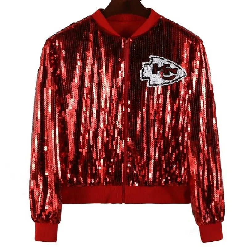 CHIC Ins Streetwear Punk Men Letter Bling Red Sequined Women Short Jacket Hip Hop Girl Baseball Bomber Zipper Top Show Outerwear