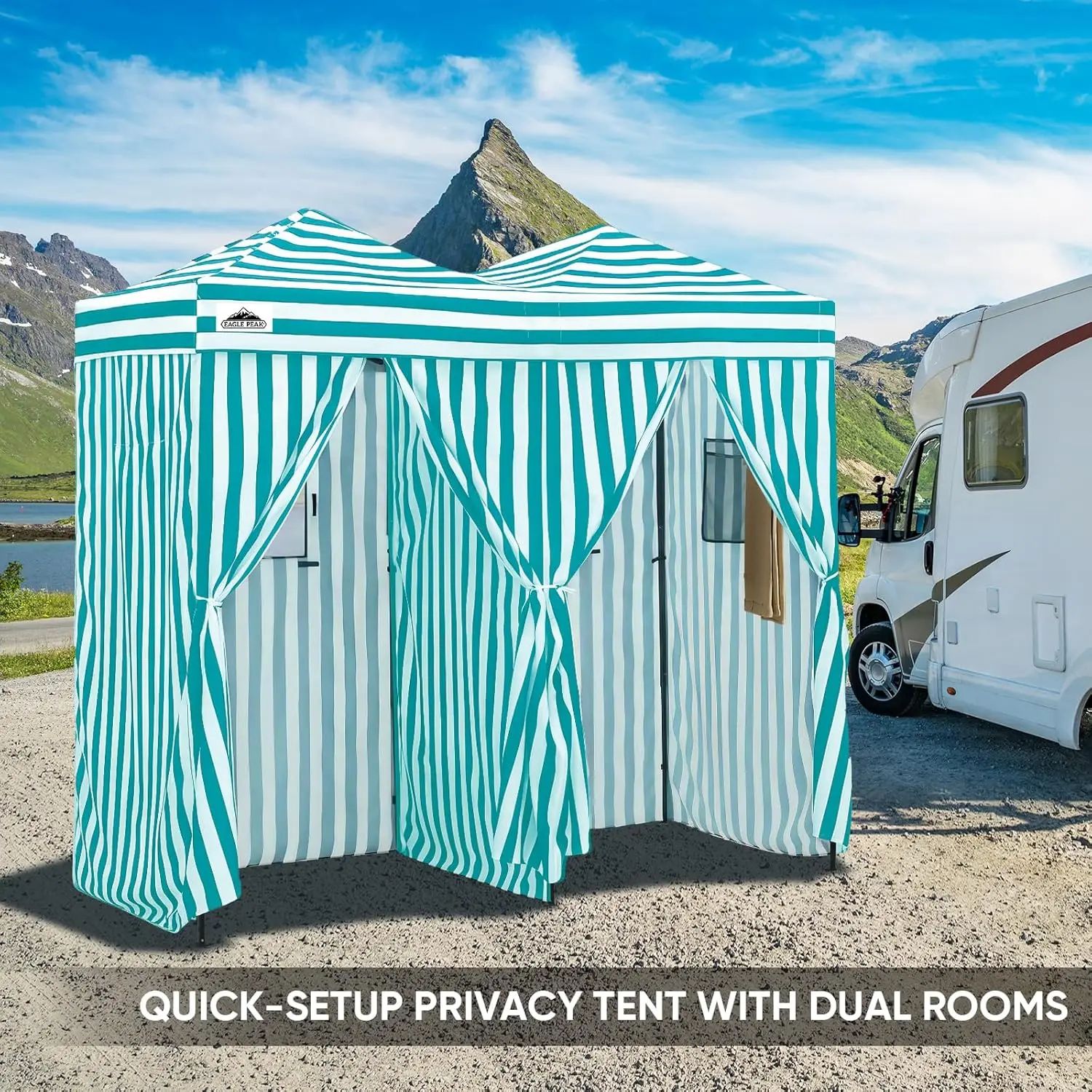 Outdoor Portable 2-Room Pop Changing Room Sun Shelter Dressing Tent Alloy Steel Water Resistant for Beach Camping view 5