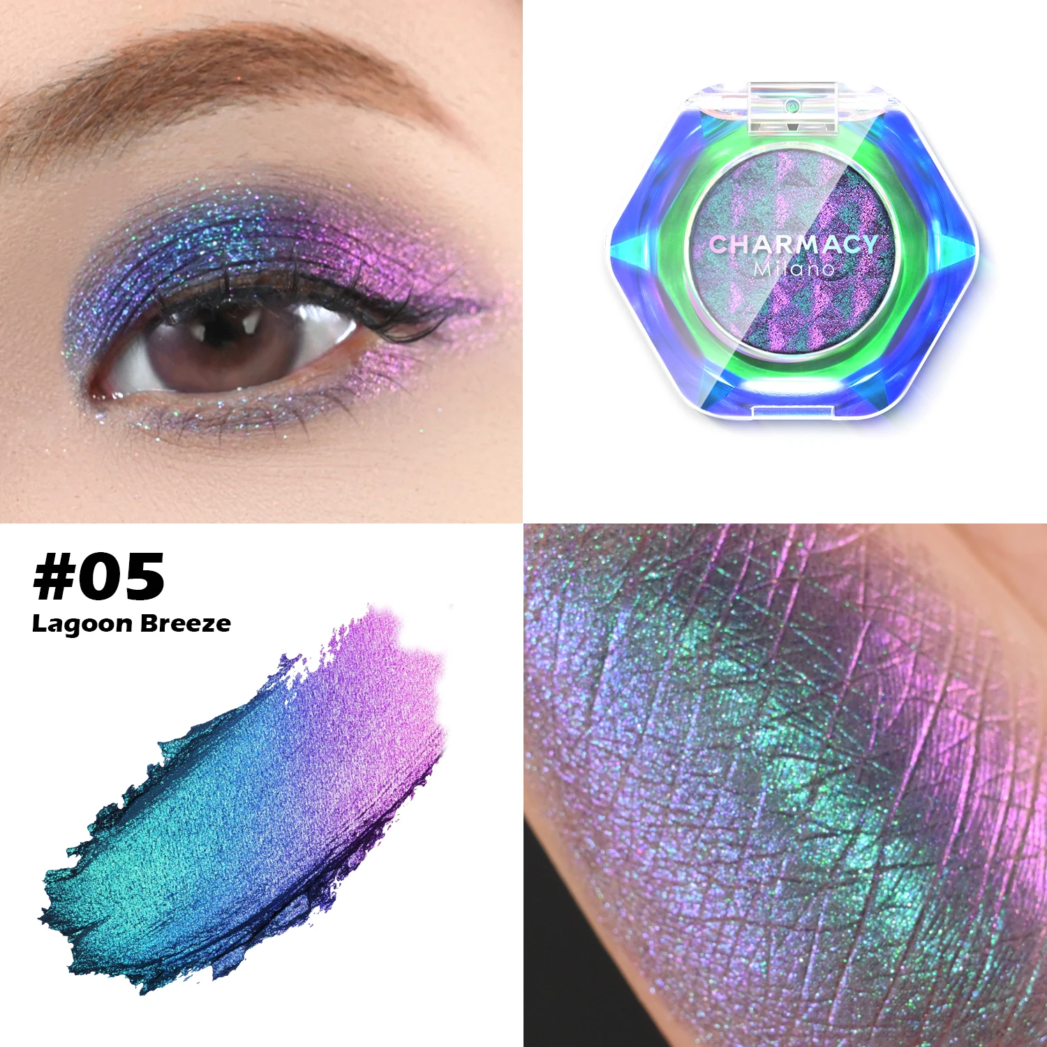 CHARMACY Duochrome Sombra Alto Pigmento Glitter À Prova D 'Água de Longa Duração Profissional Sombra de Olho Prensada Única
