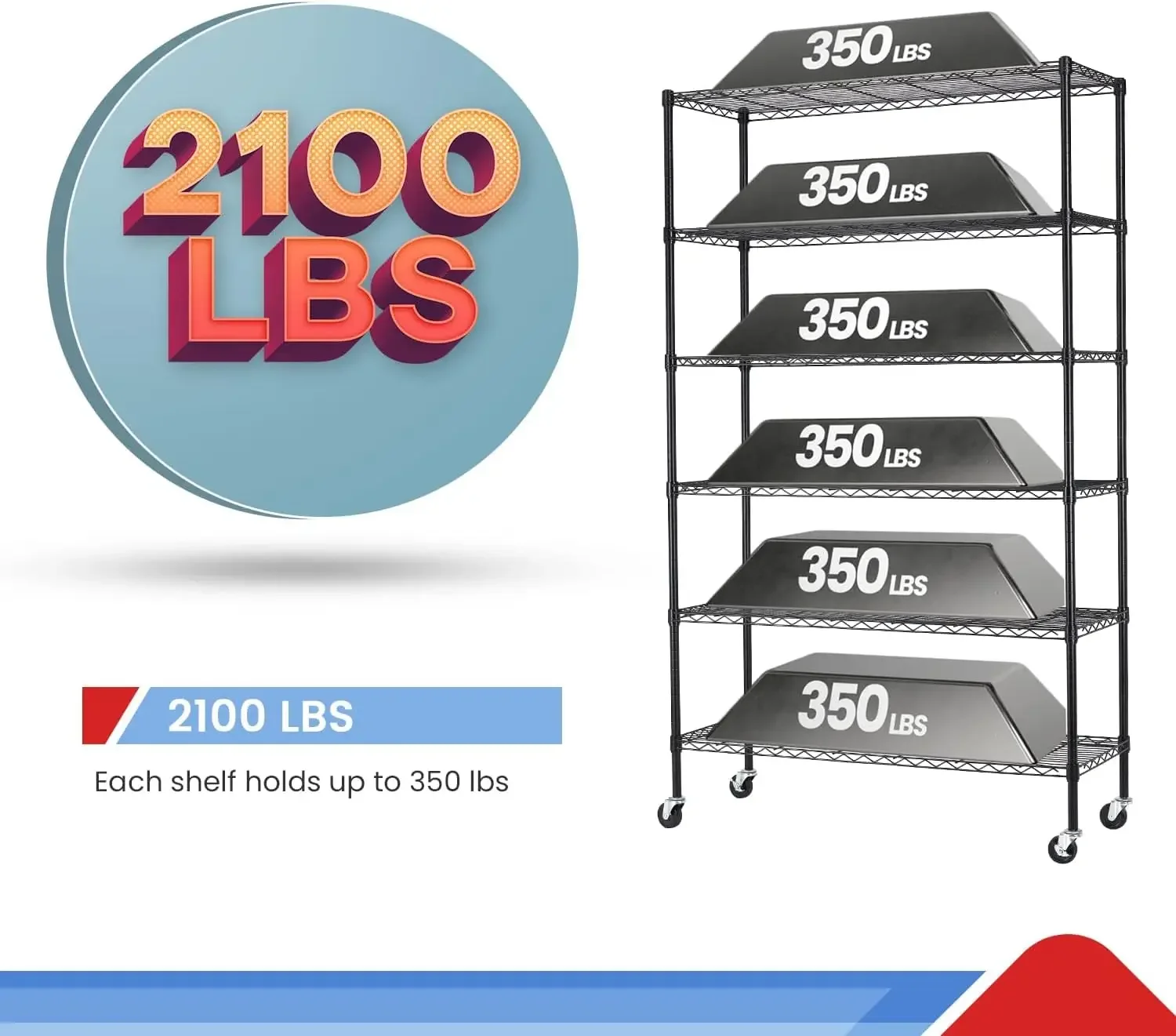 6 Tier Adjustable Metal Shelf Wire Shelving Unit Storage with Wheels 2100LBS Capacity 18