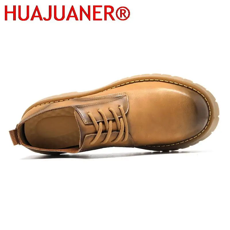 Zapatos Oxford de cuero genuino para hombre, calzado informal con plataforma y cordones, botas de vestir de baja altura